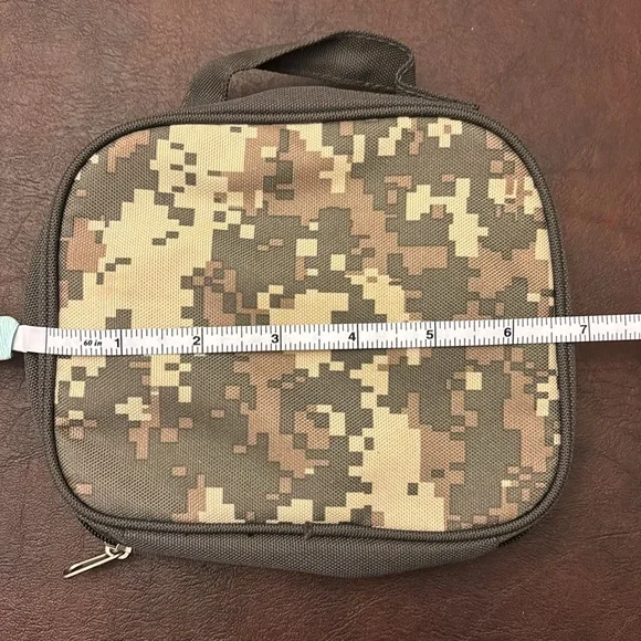 Travel accessory case, brown/army green/tan pattern. - Picture 4 of 6